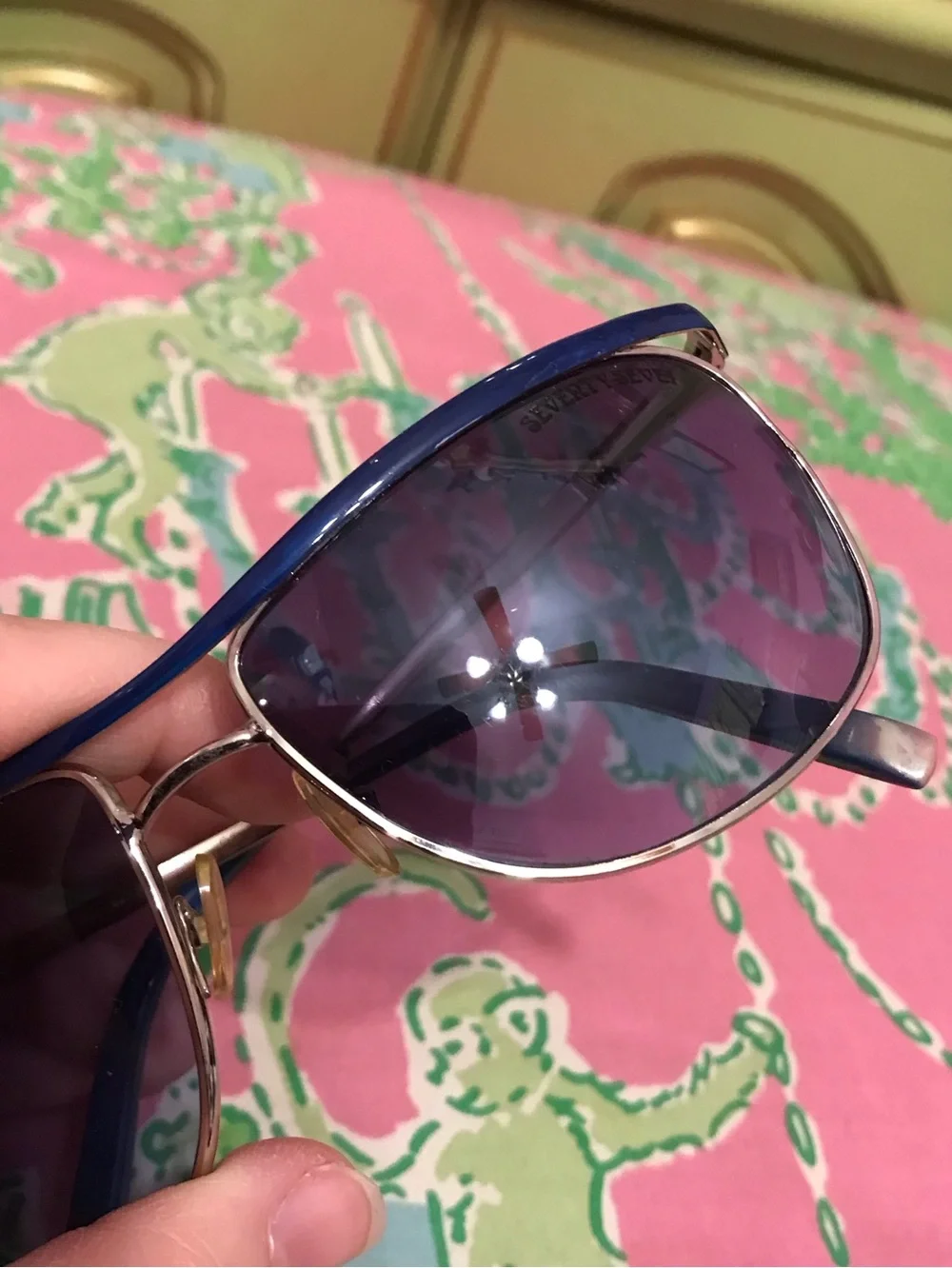 Vintage Seventy Seven navy blue and silver aviator sunglasses